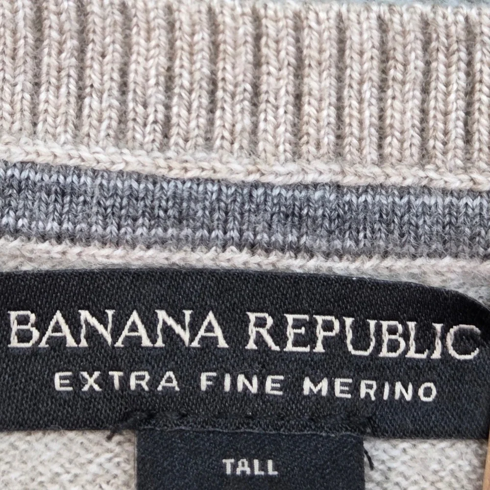 Banana Republic Wool Sweater Men XXLT V-Neck Merino Knit Oatmeal Heather Gray 80